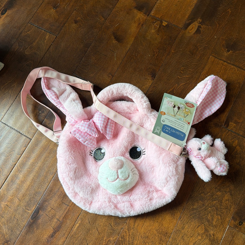 Members Mark Pink Bunny Plush Pet Bag 4-in-1 Crossbody Backpack Purse NWT